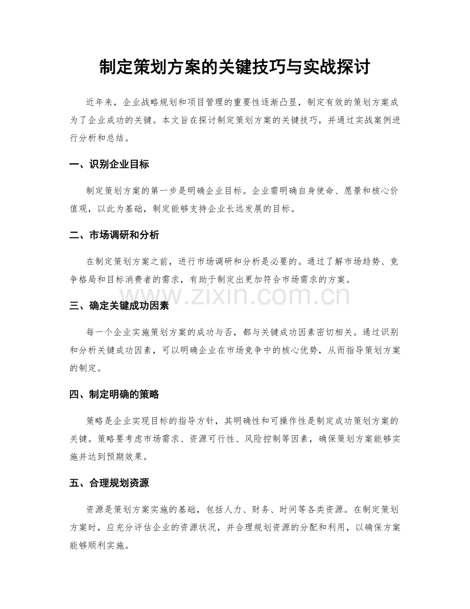 制定策划方案的关键技巧与实战探讨.docx_第1页