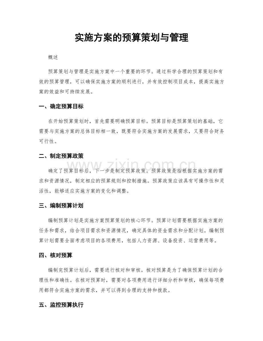 实施方案的预算策划与管理.docx_第1页