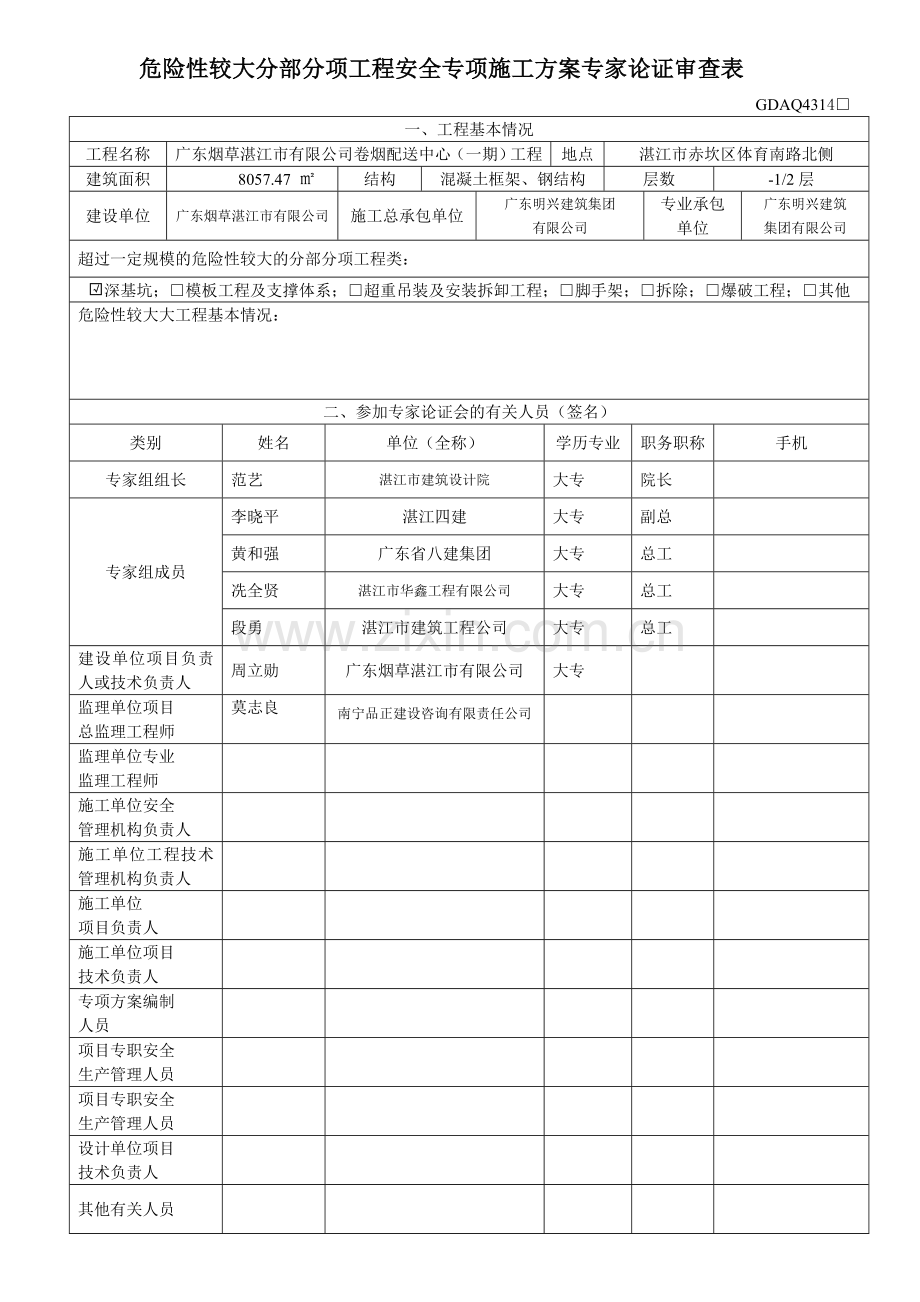 危险性较大分部分项工程安全专项施工方案专家论证审查表.doc_第1页