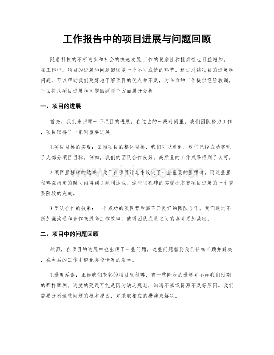 工作报告中的项目进展与问题回顾.docx_第1页