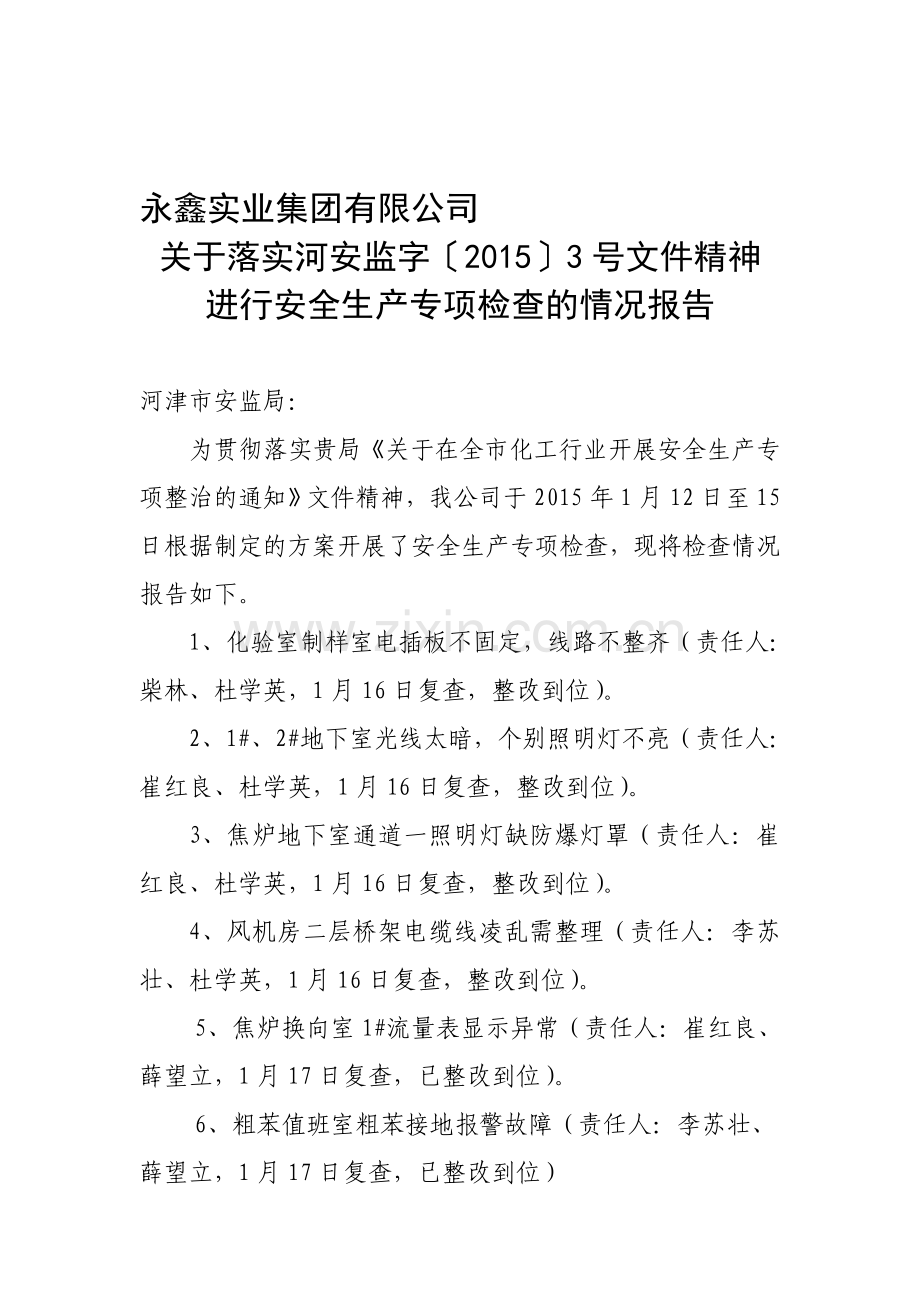 安全生产专项检查情况报告..doc_第1页