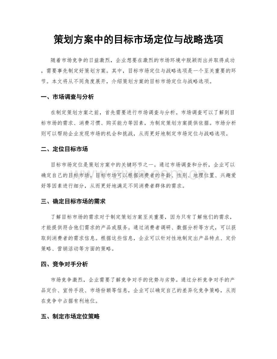 策划方案中的目标市场定位与战略选项.docx_第1页