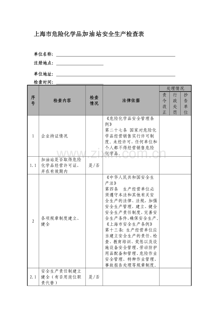 上海市危险化学品加油站安全生产检查表.doc_第1页