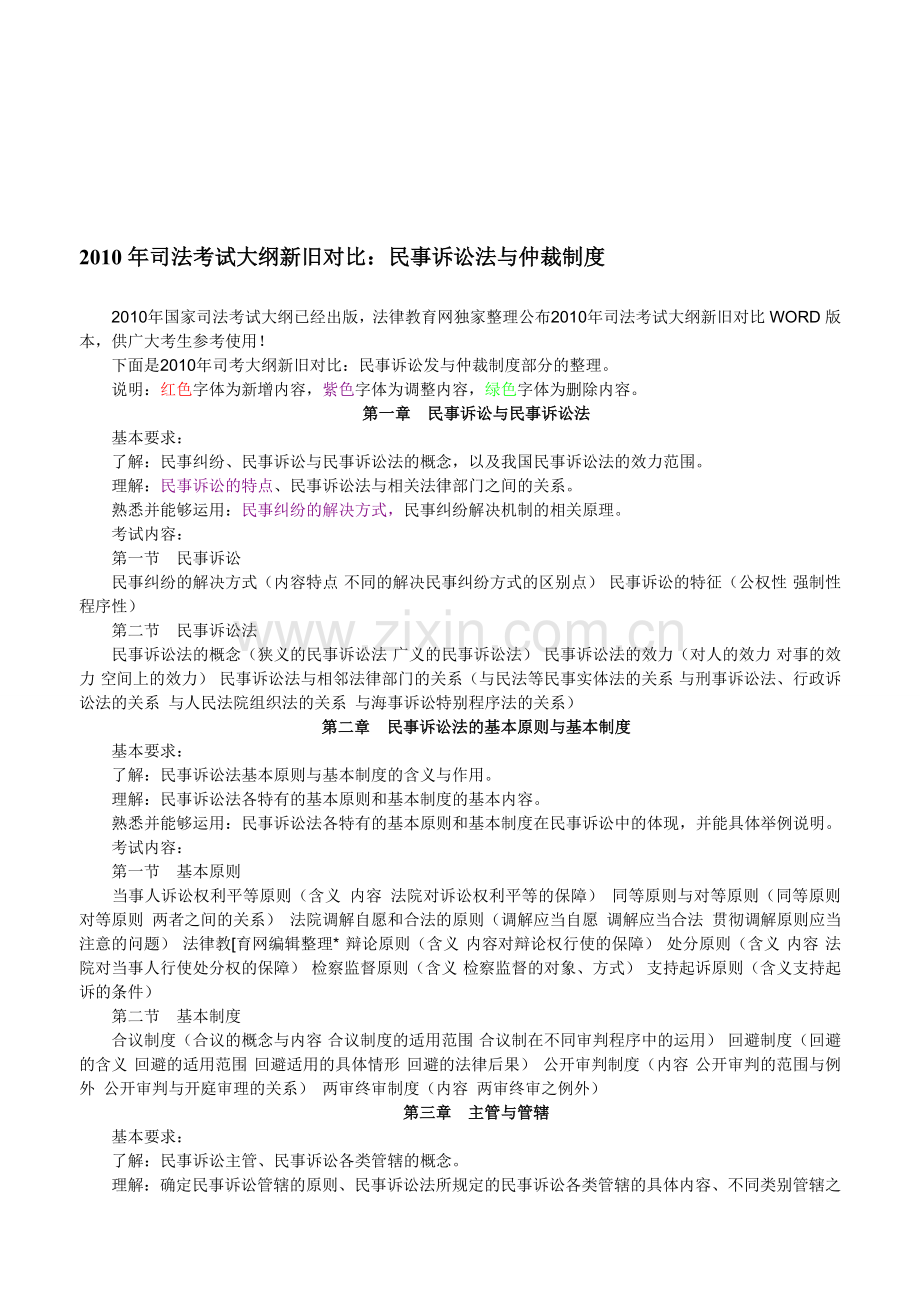 2010年司法考试民事诉讼法与仲裁制度大纲对比.doc_第1页