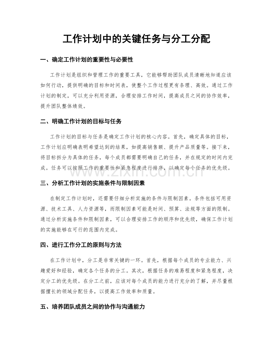工作计划中的关键任务与分工分配.docx_第1页