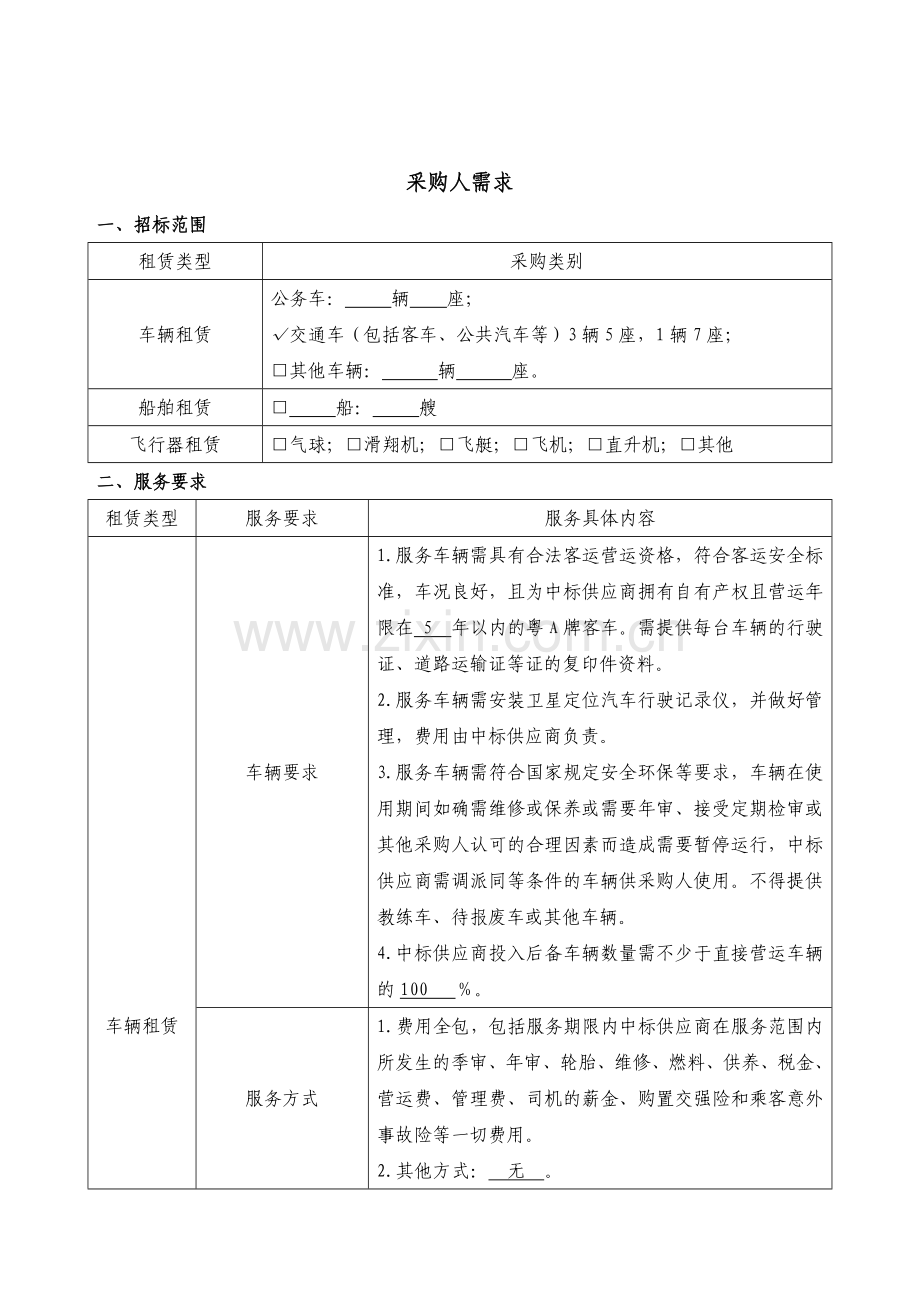 车辆和其他运输机械租赁服务项目采购需求模板.doc_第2页