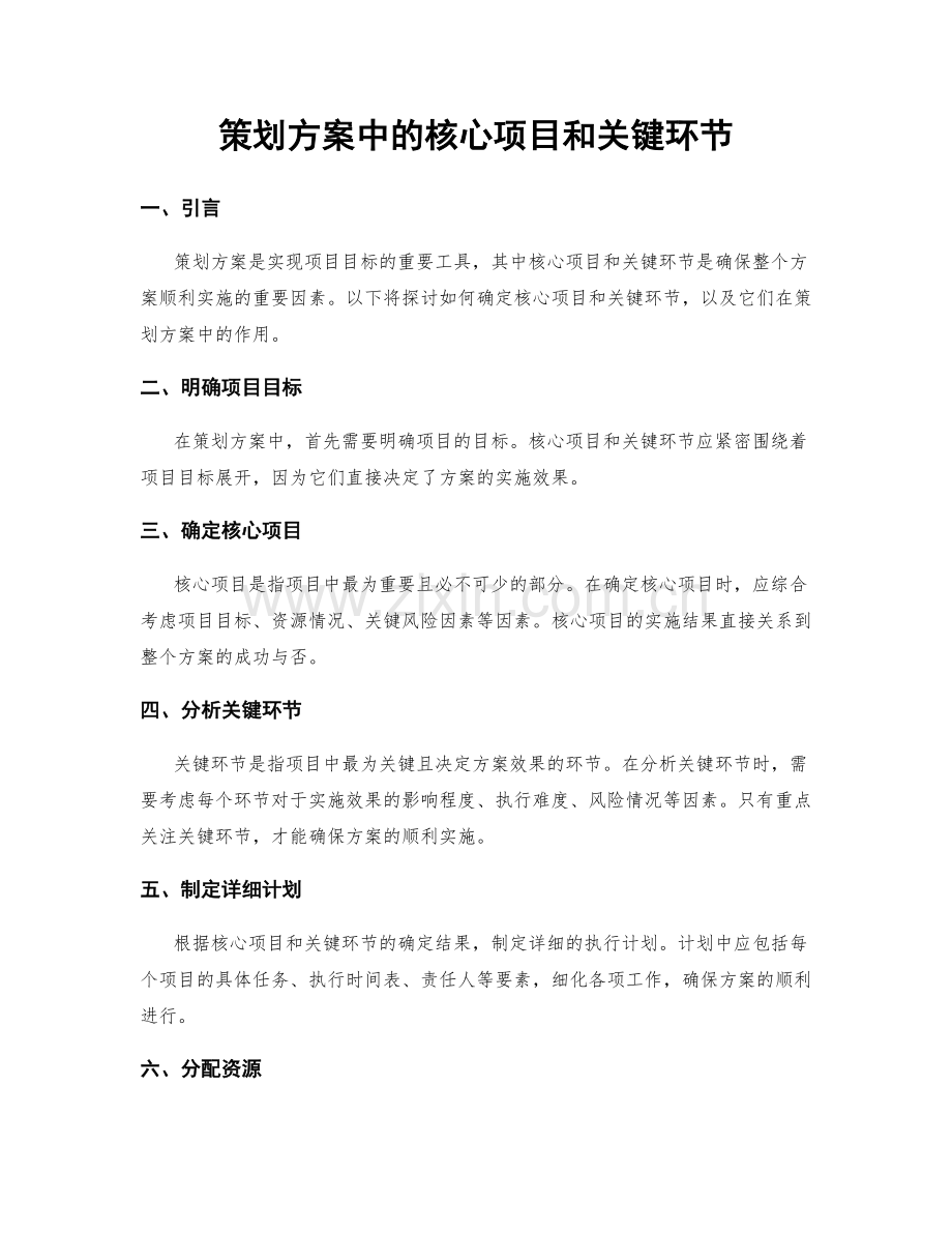策划方案中的核心项目和关键环节.docx_第1页