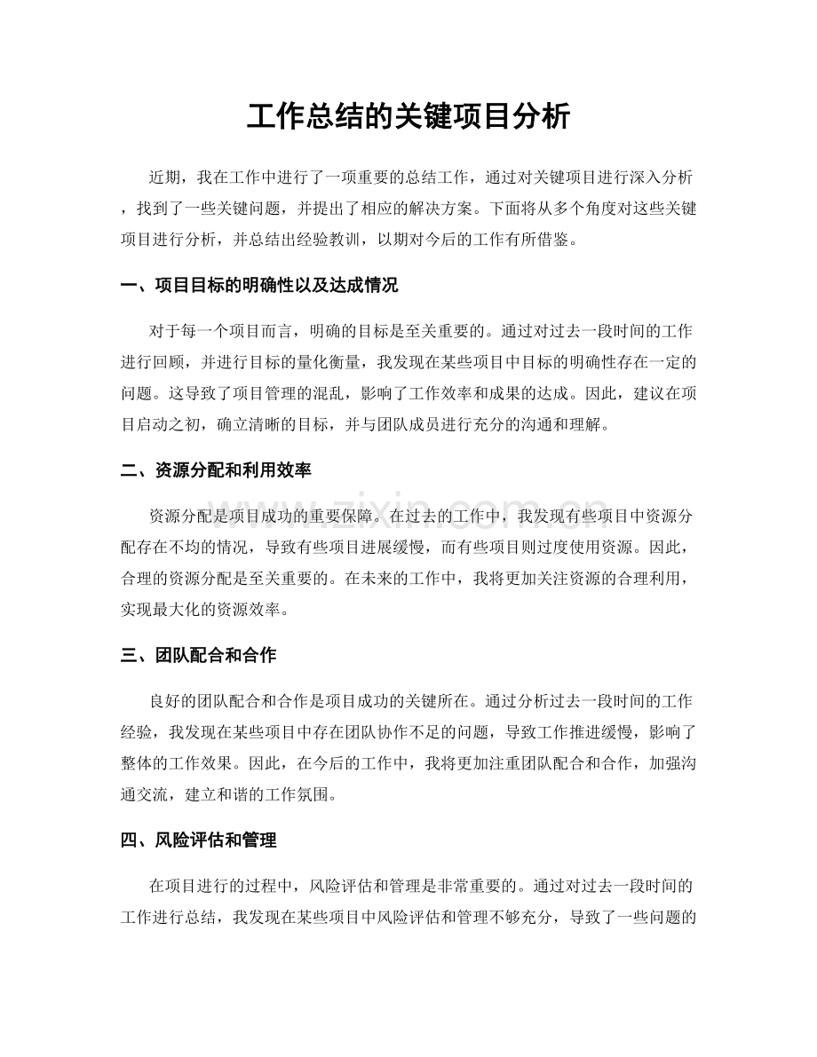 工作总结的关键项目分析.docx_第1页