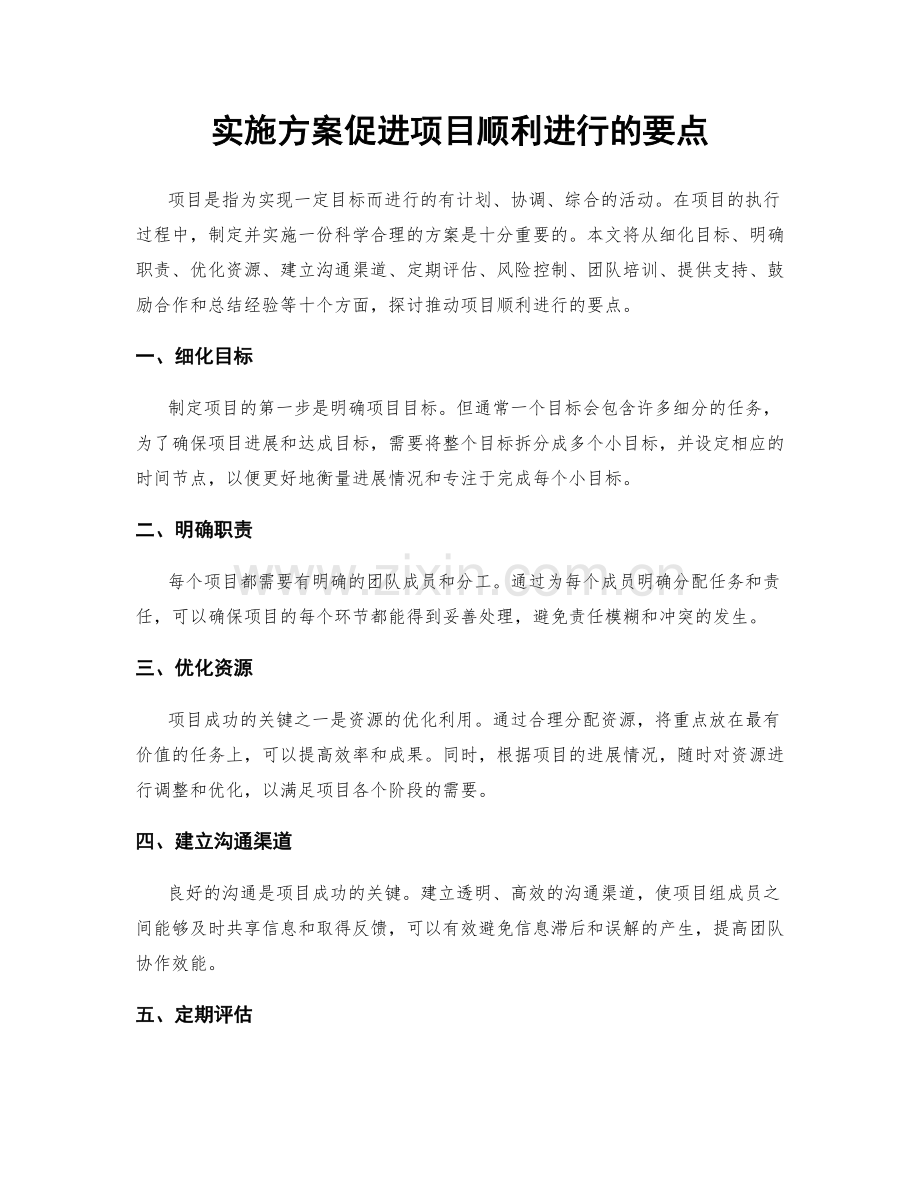实施方案促进项目顺利进行的要点.docx_第1页