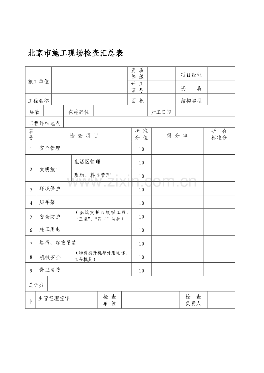 北京市文明安全工地检查汇总表..doc_第1页