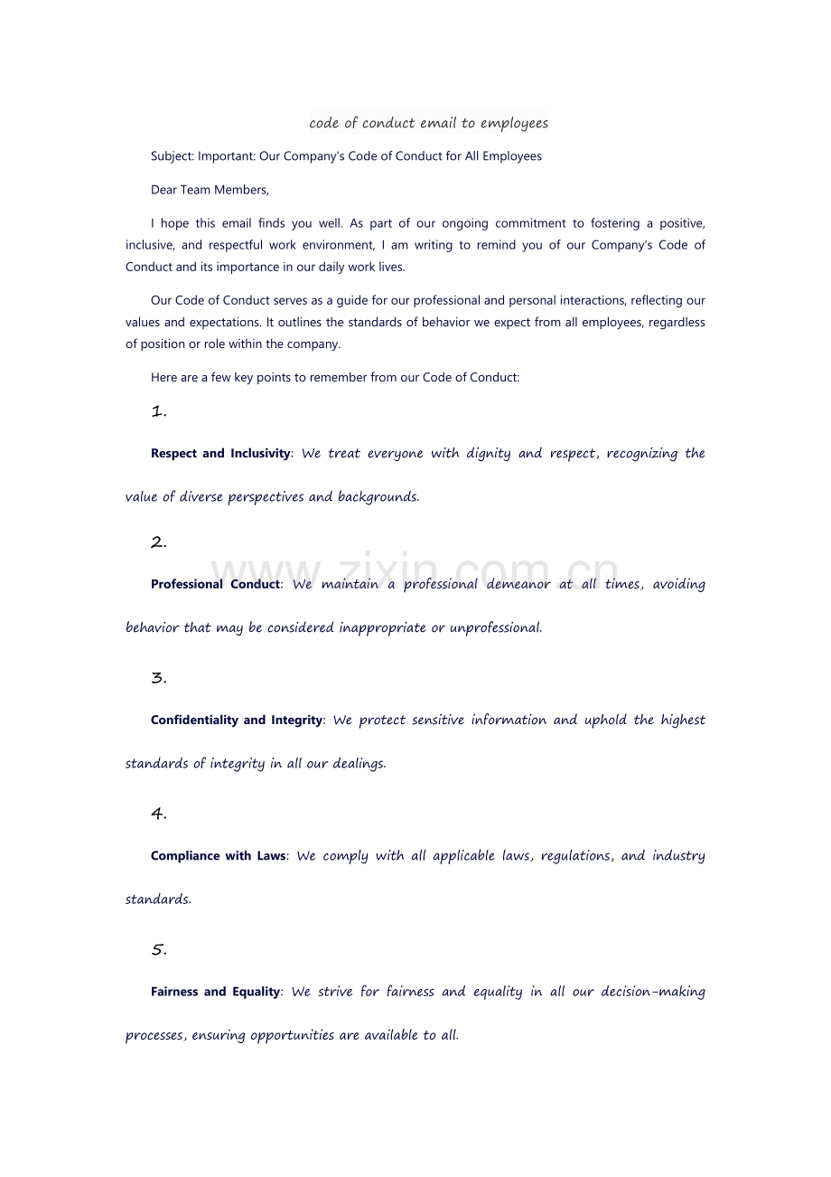 code of conduct email to employees.docx_第1页