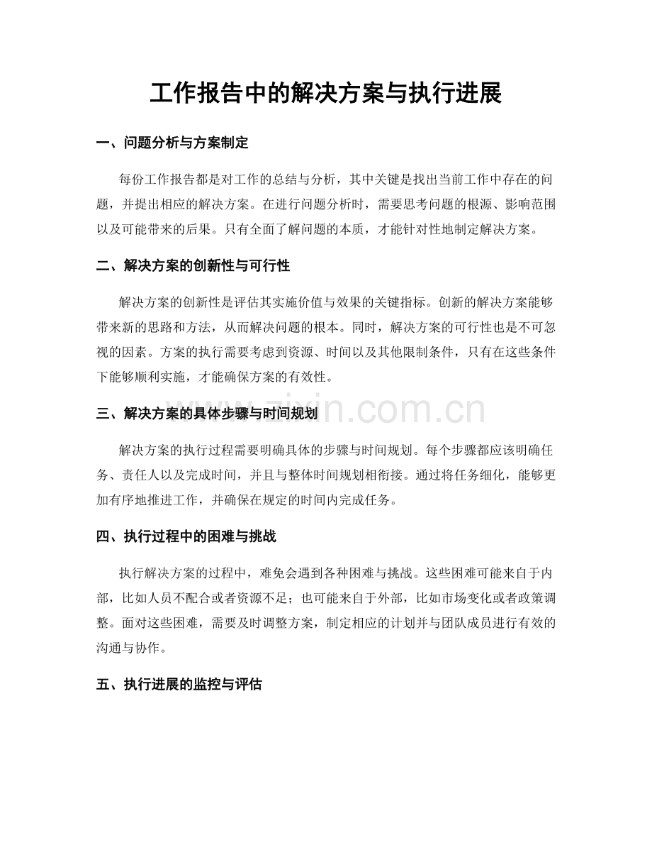工作报告中的解决方案与执行进展.docx_第1页