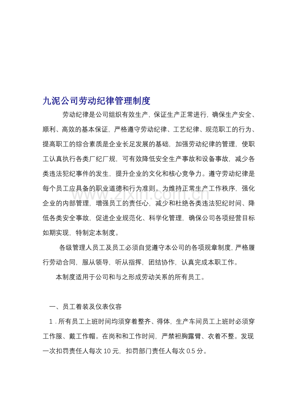 《九泥公司劳动纪律管理制度》.doc_第1页