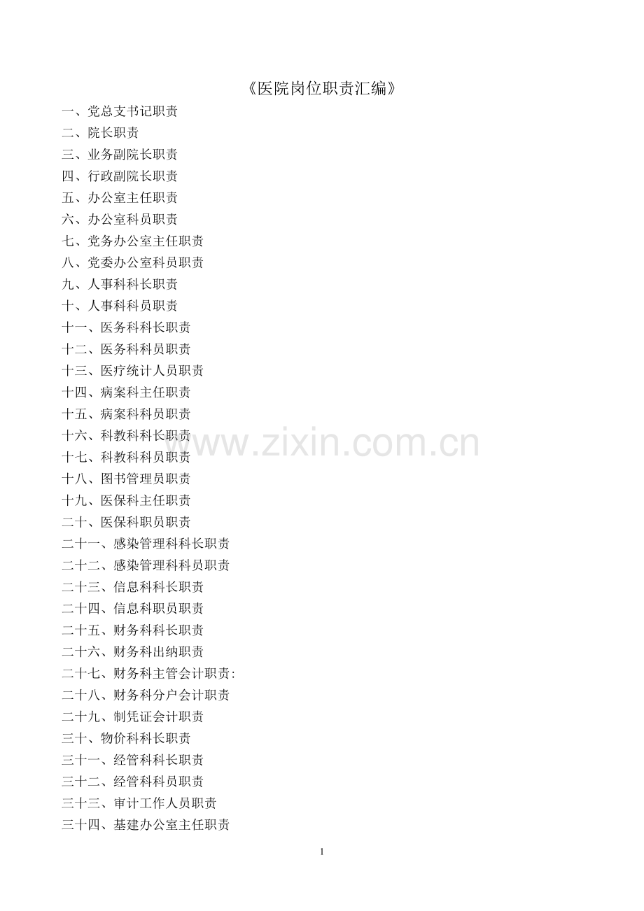 医院岗位职责汇编—行政后勤科室.doc_第1页