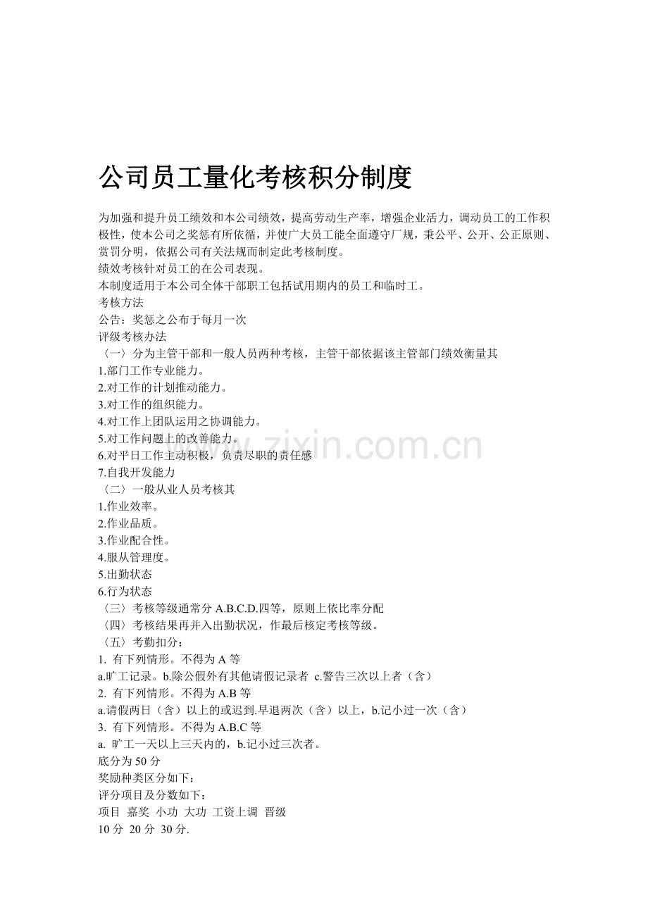 公司员工量化考核积分制度.doc_第1页