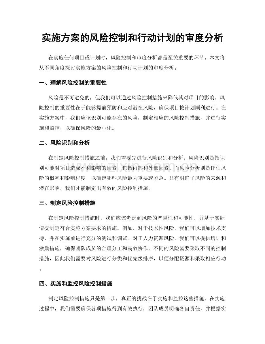 实施方案的风险控制和行动计划的审度分析.docx_第1页