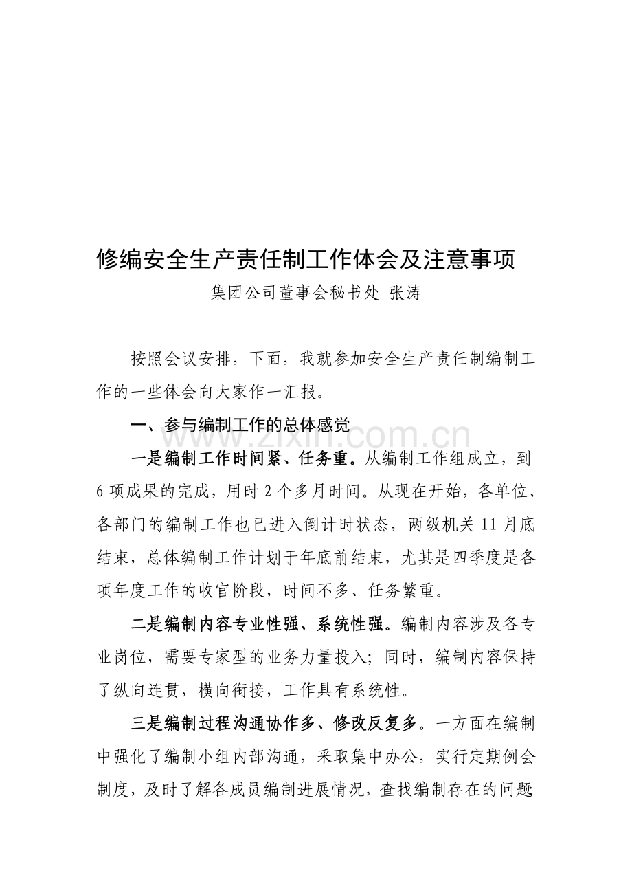 修编安全生产责任制工作体会及注意事项.doc_第1页