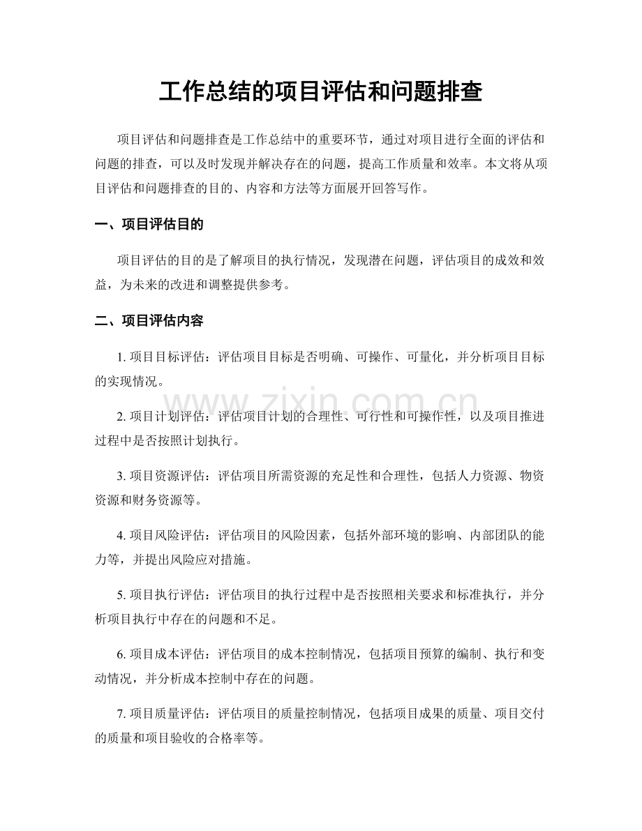 工作总结的项目评估和问题排查.docx_第1页