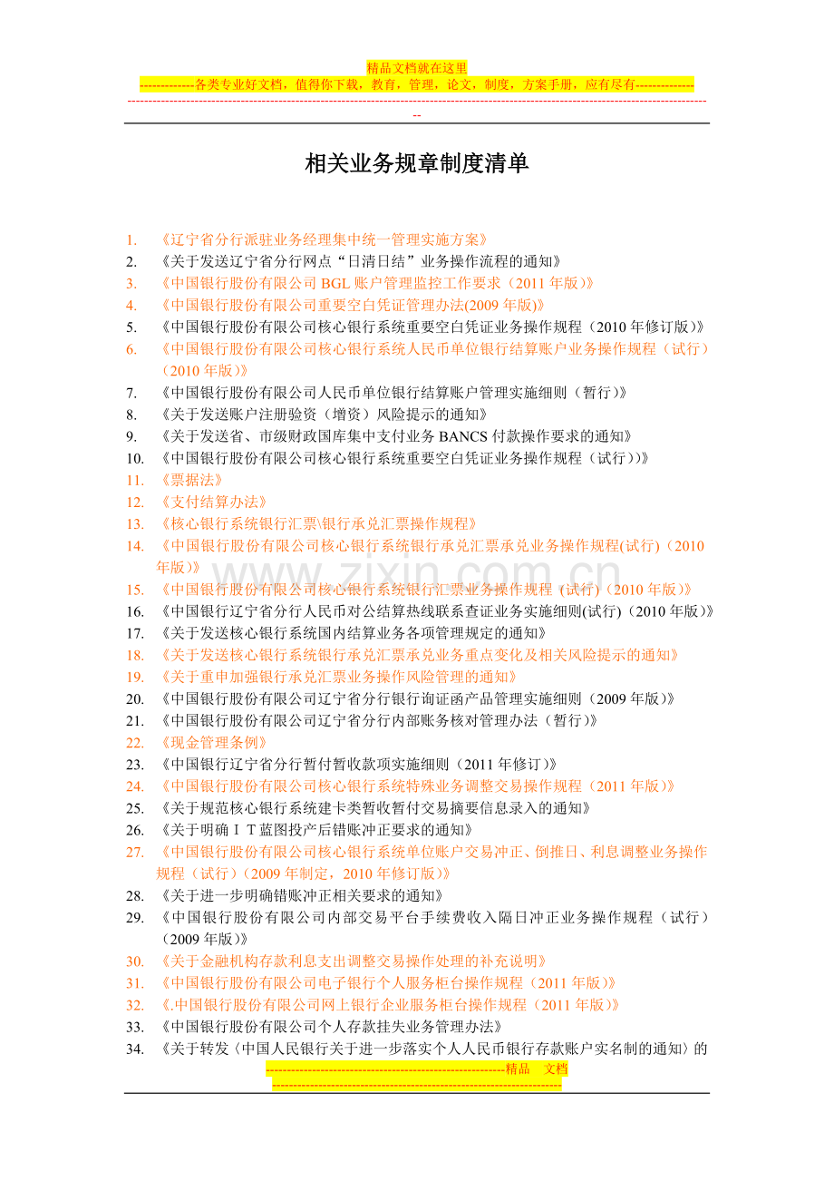 相关业务规章制度清单.doc_第1页