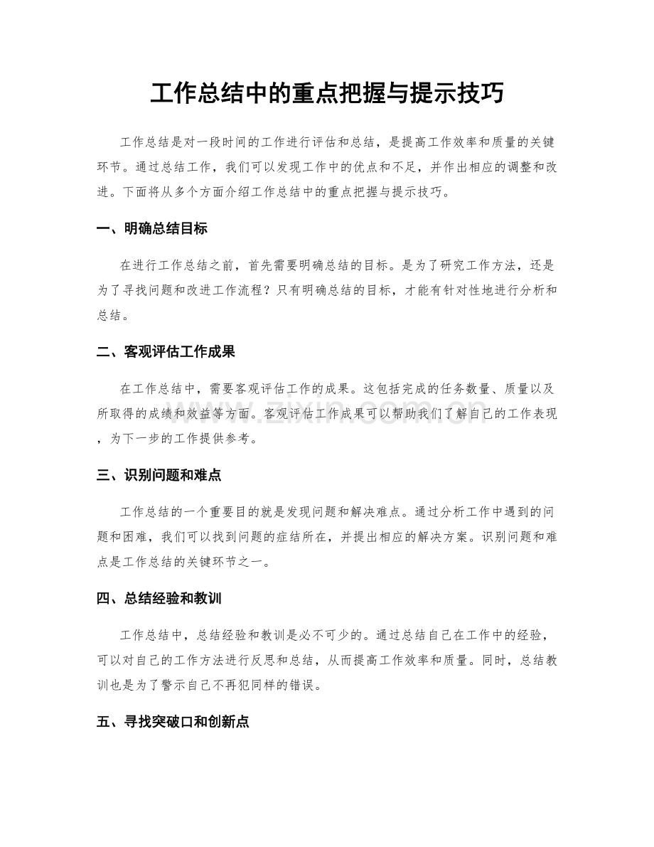工作总结中的重点把握与提示技巧.docx_第1页