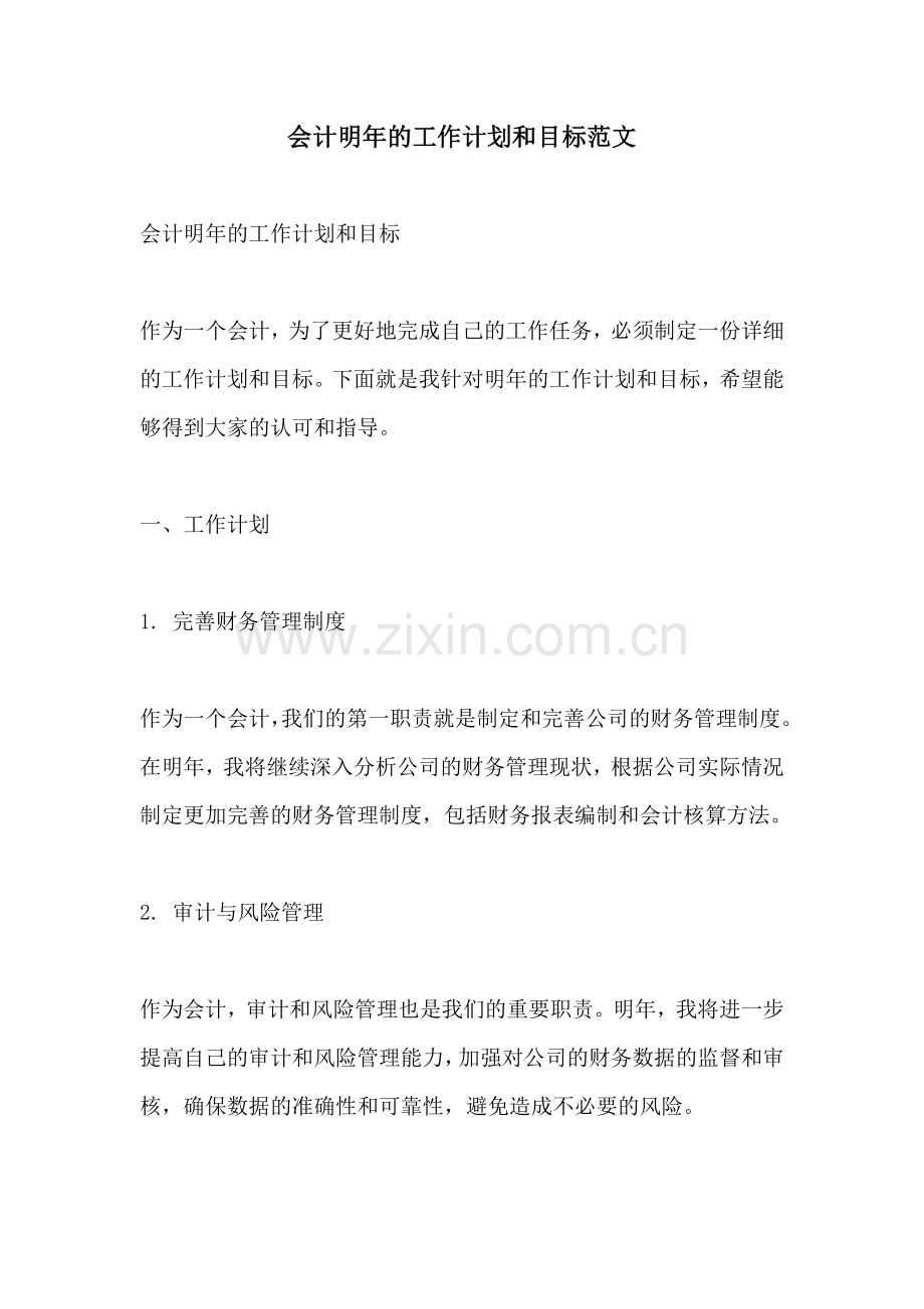 会计明年的工作计划和目标范文.docx_第1页