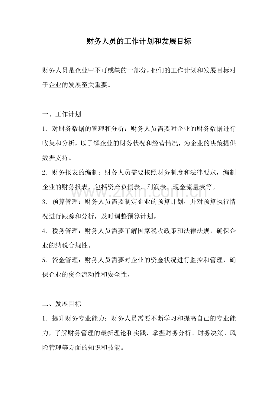 财务人员的工作计划和发展目标.docx_第1页