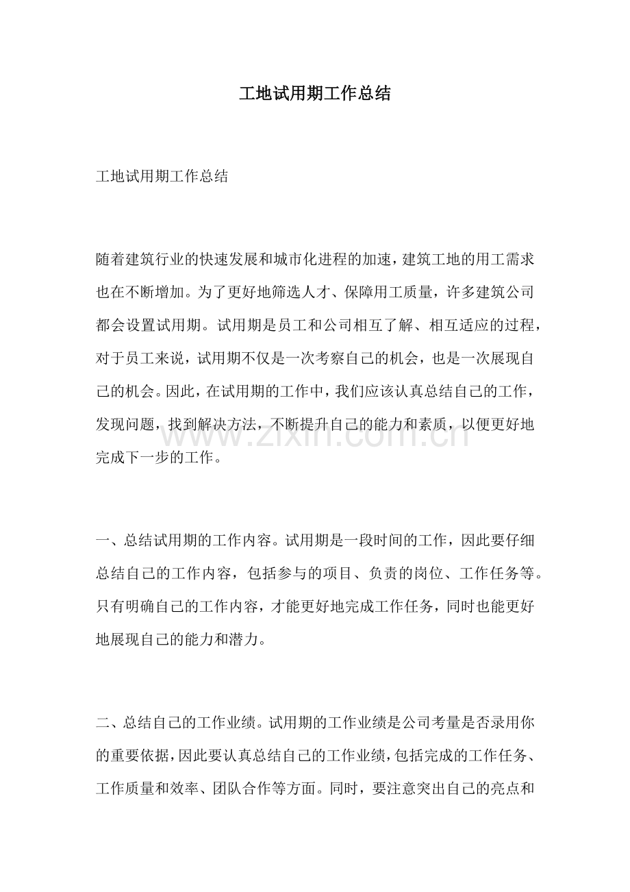 工地试用期工作总结.docx_第1页