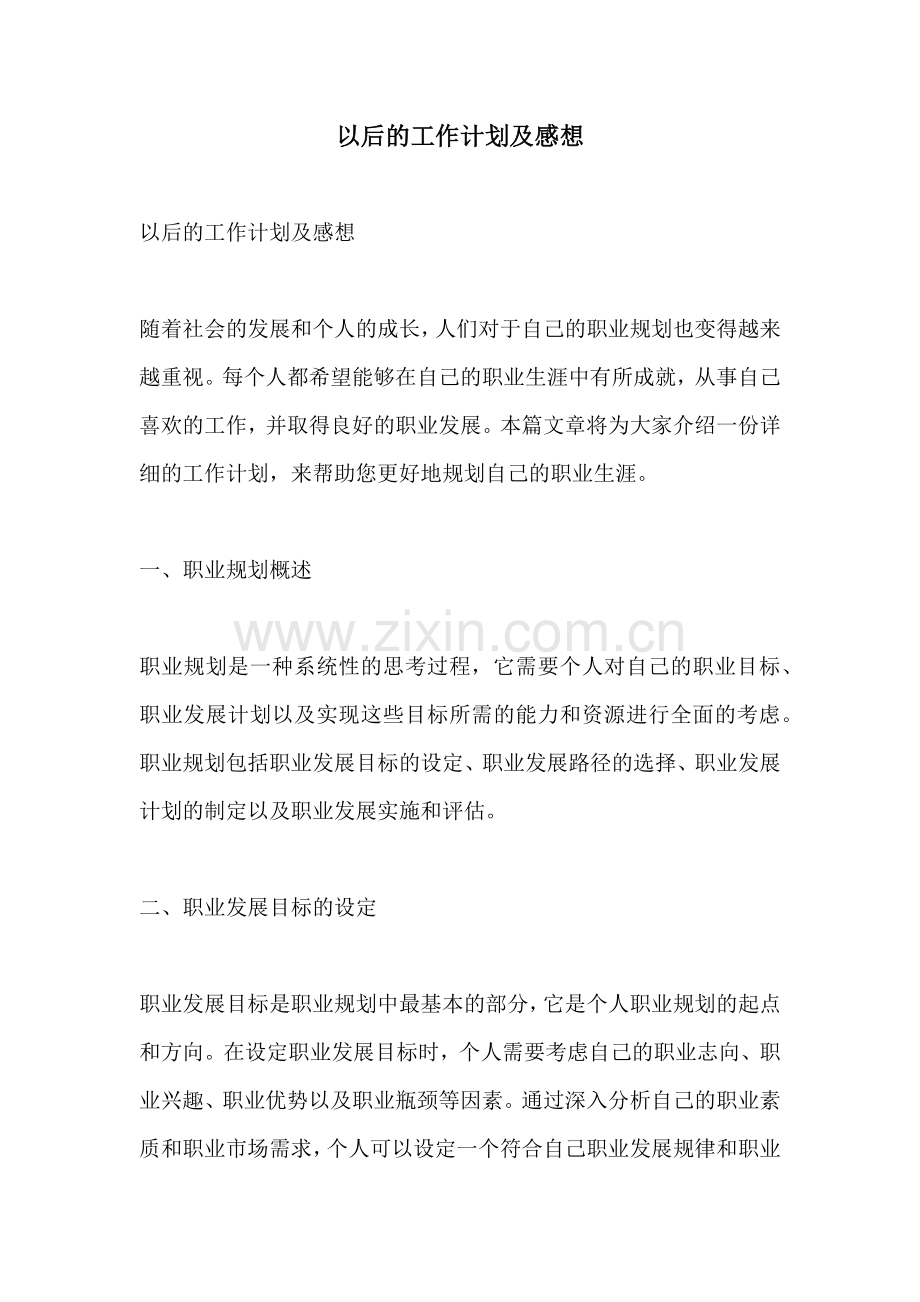 以后的工作计划及感想.docx_第1页