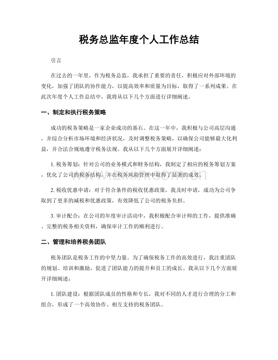 税务总监年度个人工作总结.docx_第1页