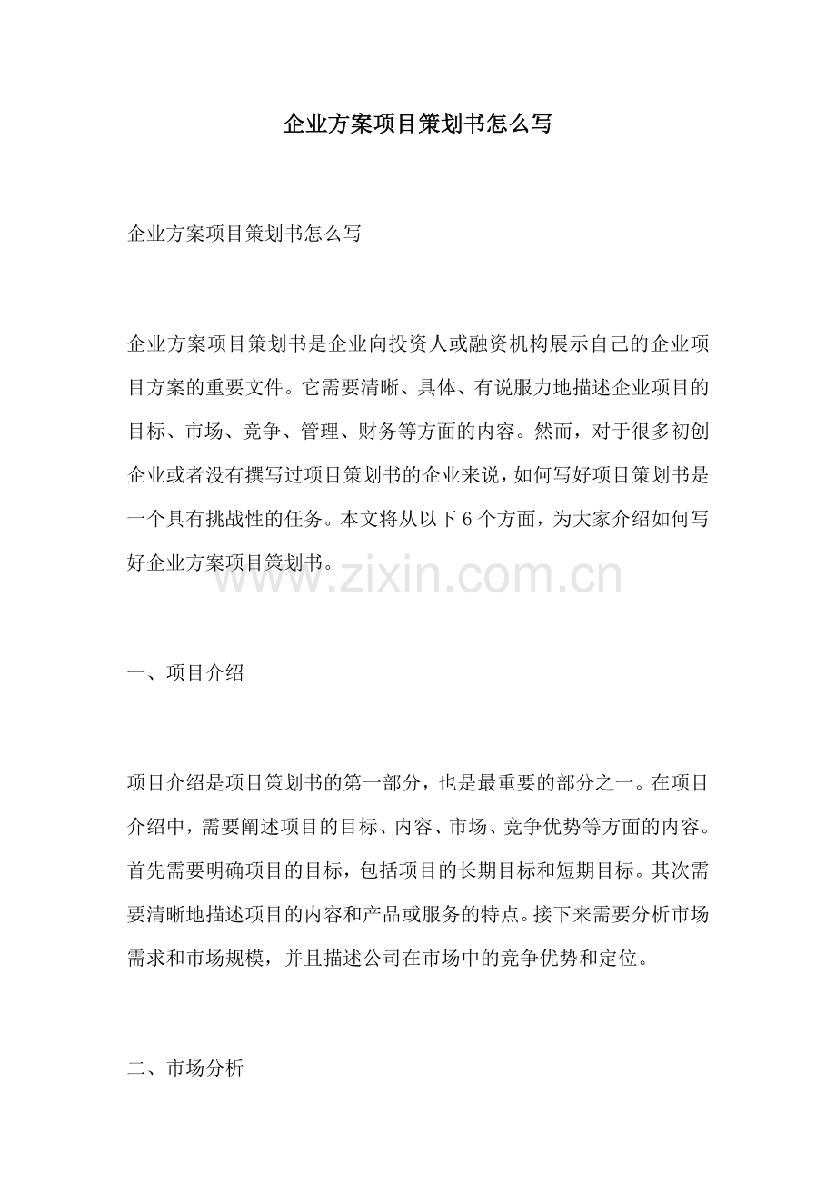 企业方案项目策划书怎么写.docx_第1页
