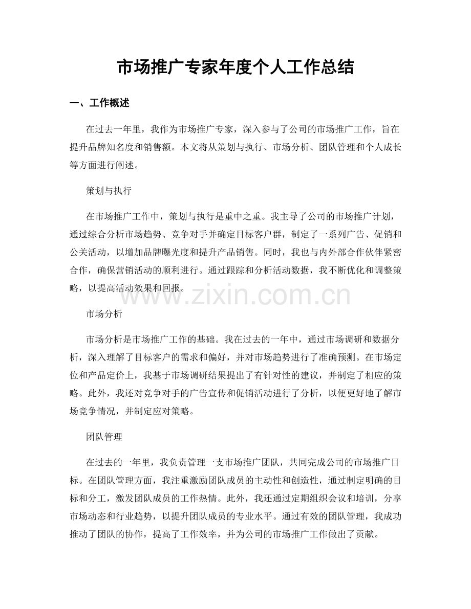 市场推广专家年度个人工作总结.docx_第1页