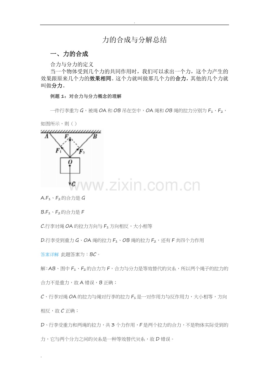 高中必修一力的合成与分解总结.doc_第1页