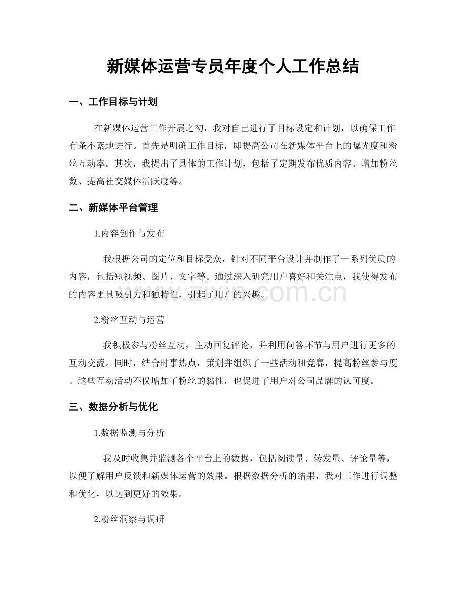 新媒体运营专员年度个人工作总结.docx_第1页