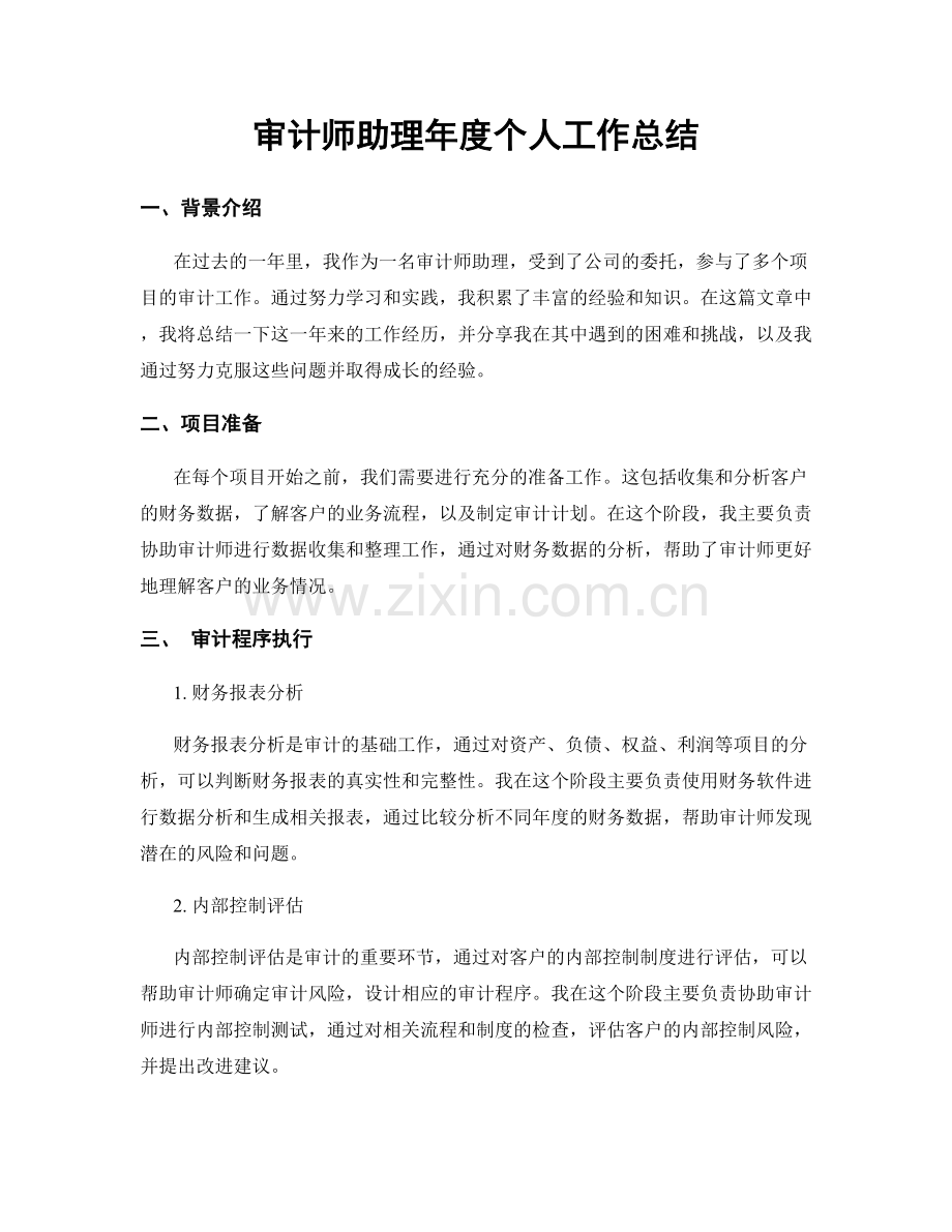 审计师助理年度个人工作总结.docx_第1页