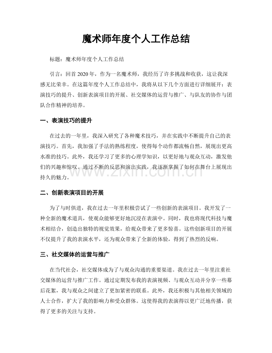 魔术师年度个人工作总结.docx_第1页
