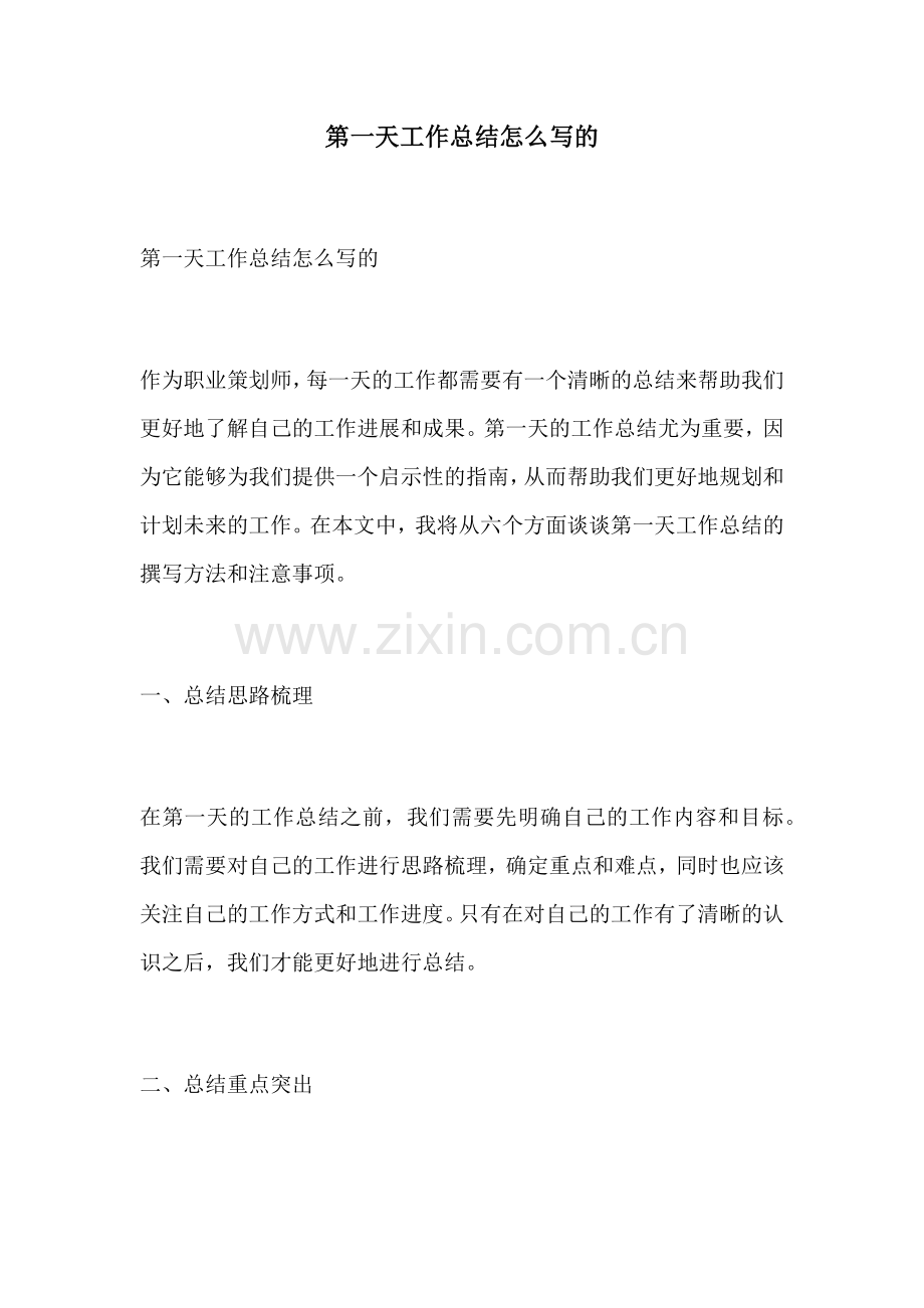 第一天工作总结怎么写的.docx_第1页