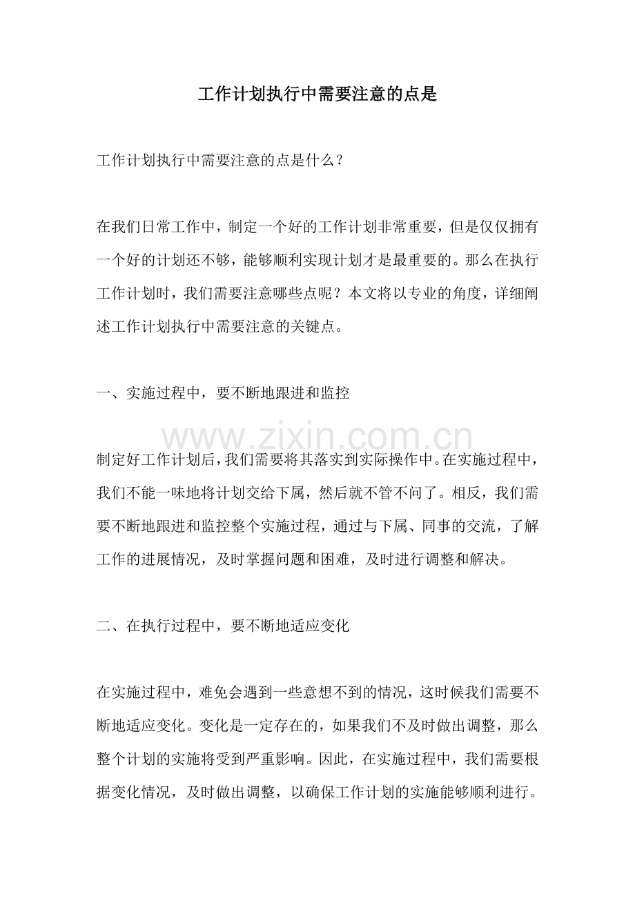 工作计划执行中需要注意的点是.docx_第1页