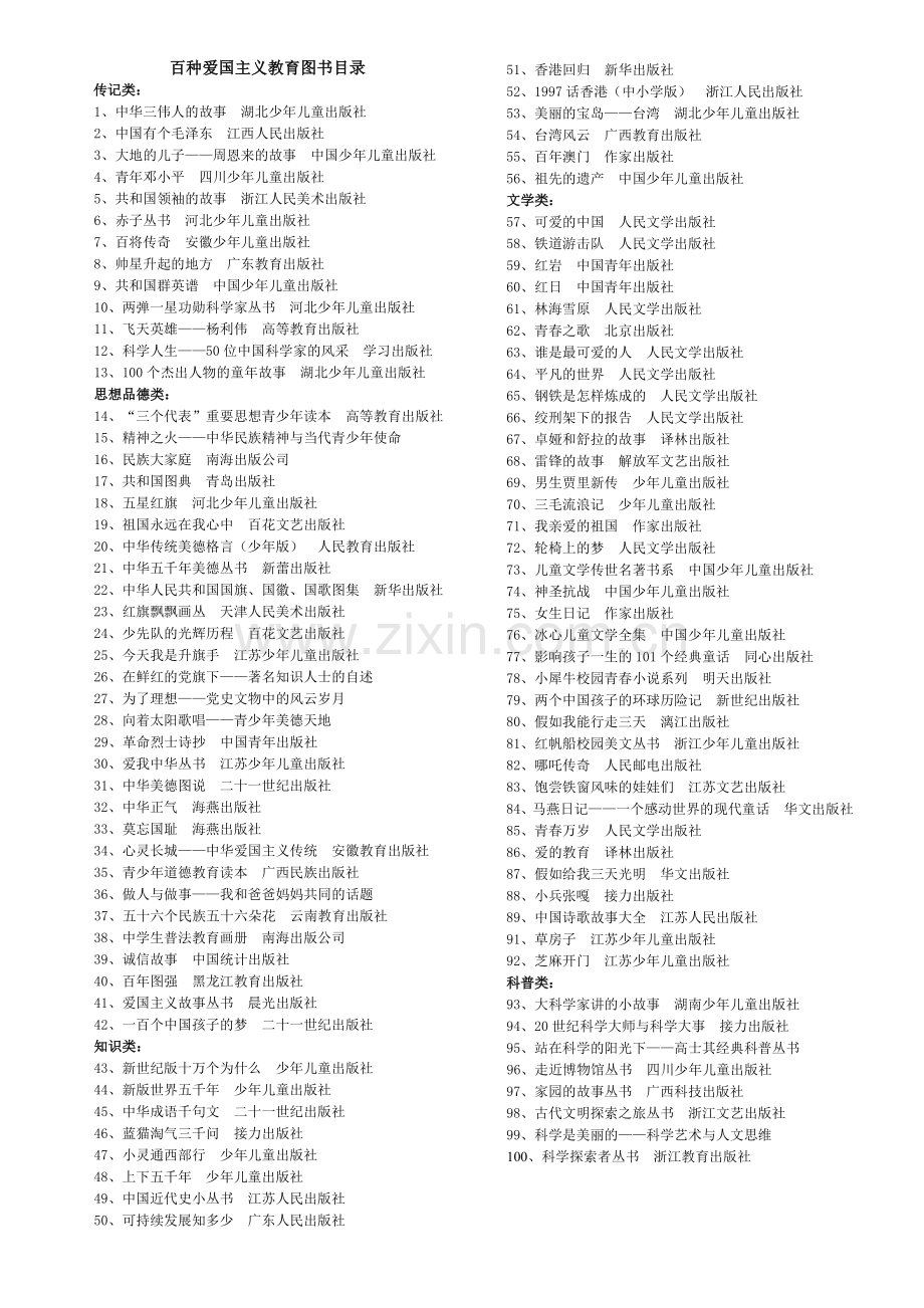 百种爱国主义教育图书.doc_第1页