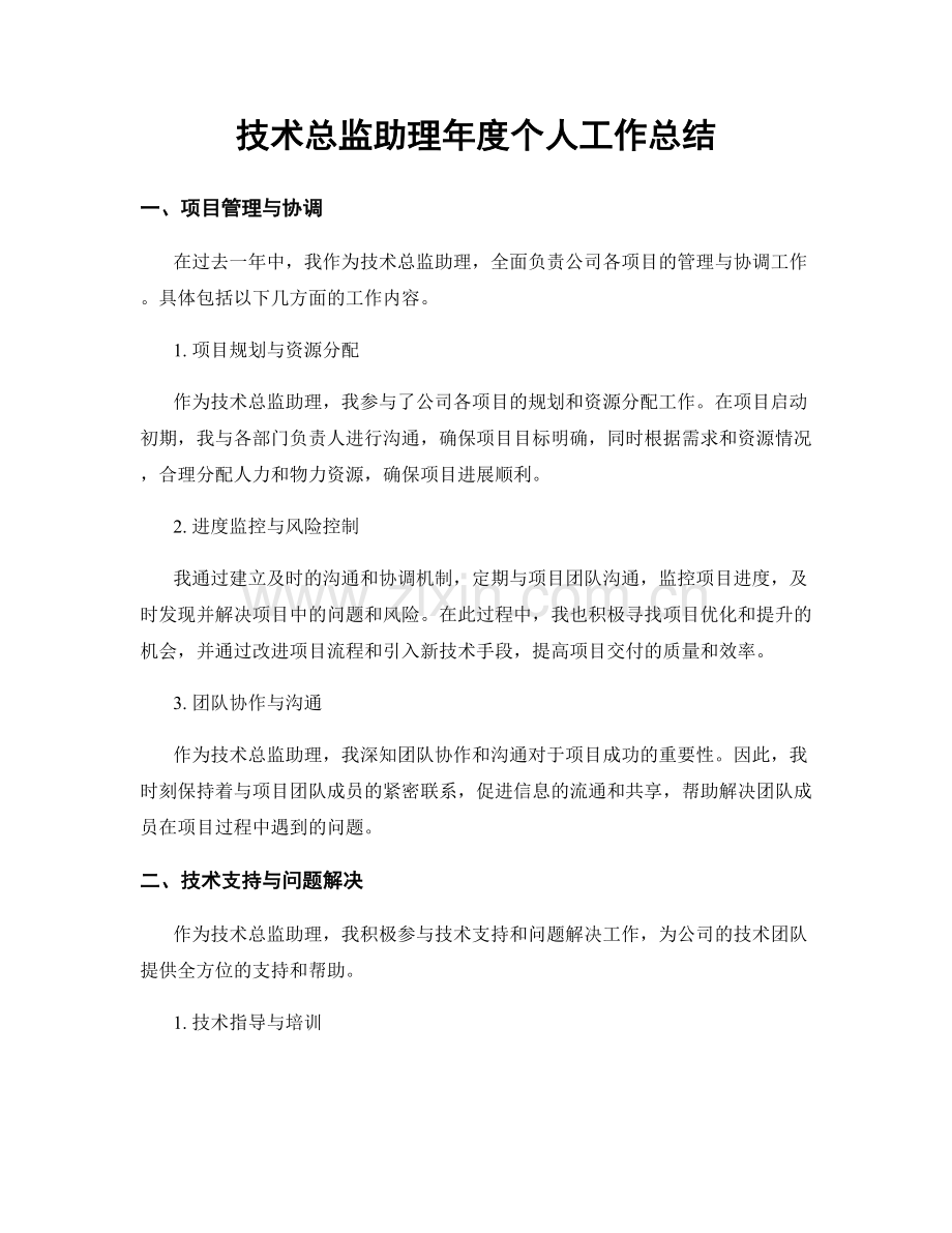 技术总监助理年度个人工作总结.docx_第1页