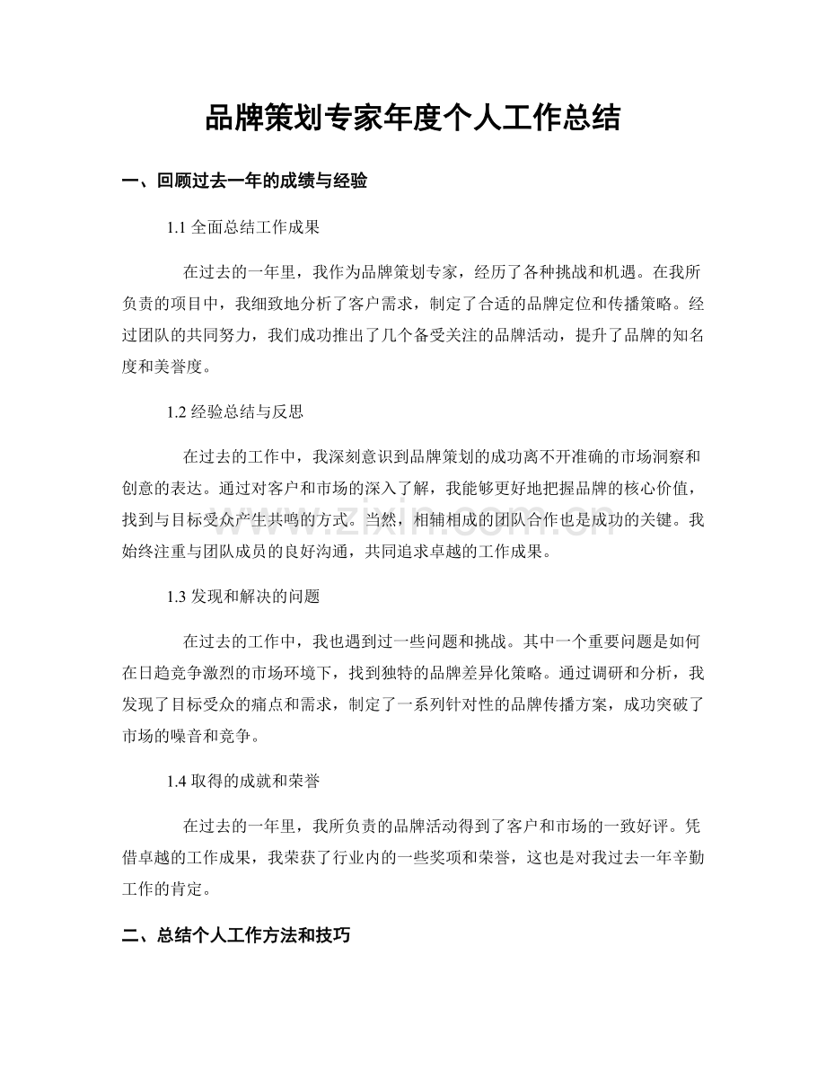 品牌策划专家年度个人工作总结.docx_第1页