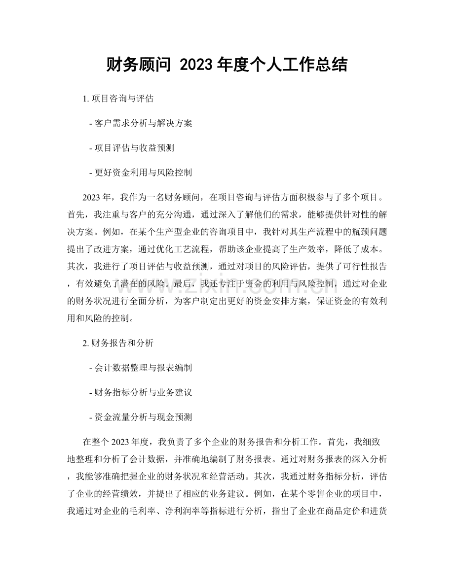 财务顾问 2023年度个人工作总结.docx_第1页