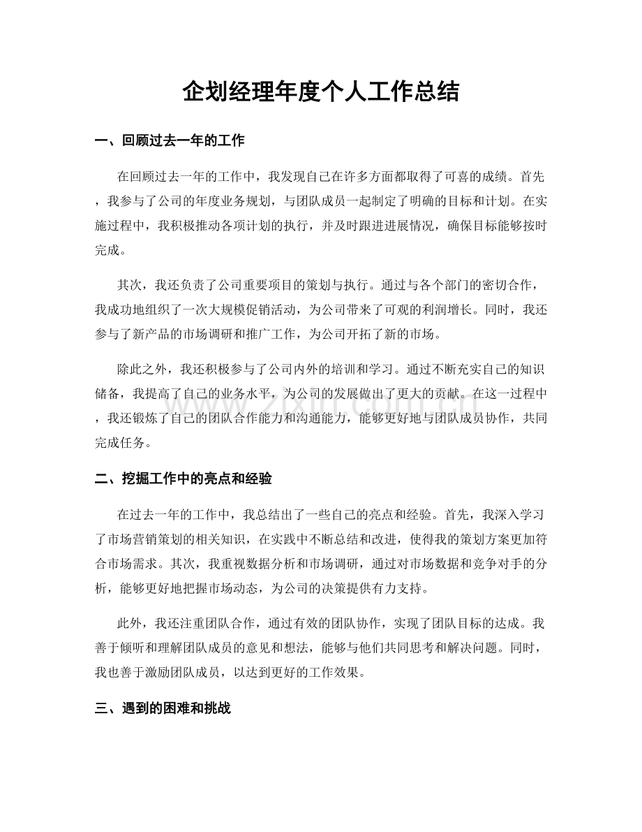 企划经理年度个人工作总结.docx_第1页