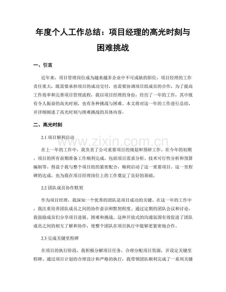 年度个人工作总结：项目经理的高光时刻与困难挑战.docx_第1页