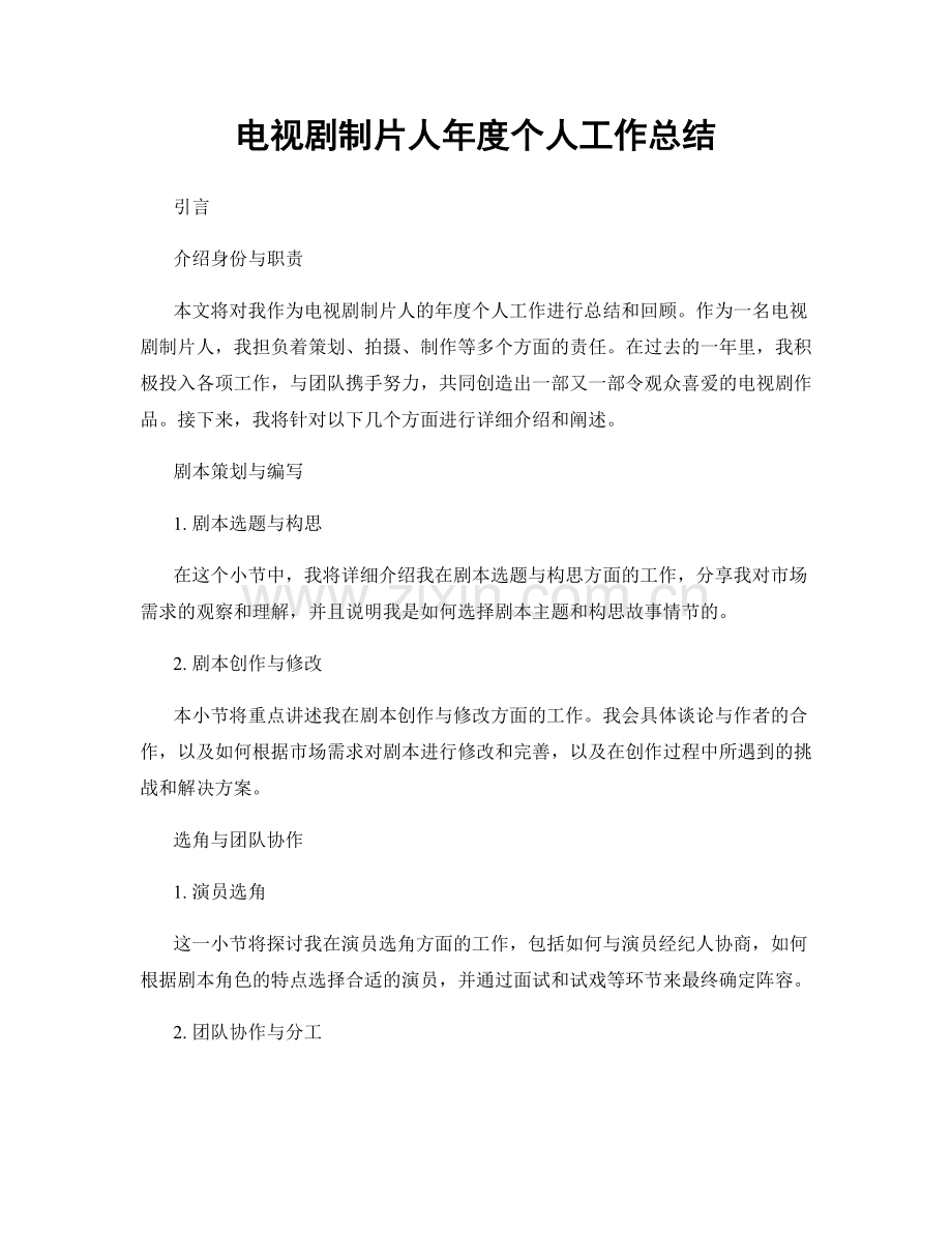 电视剧制片人年度个人工作总结.docx_第1页
