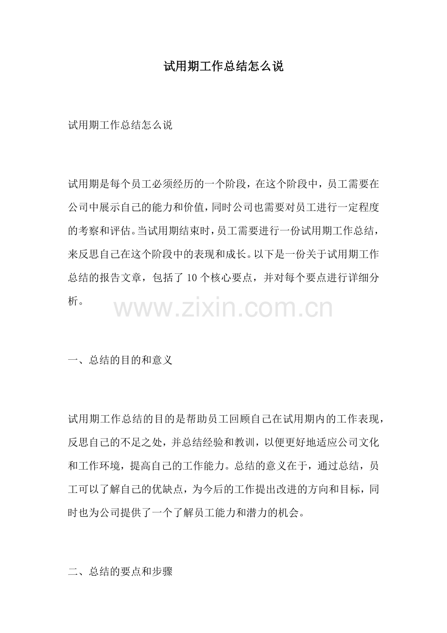 试用期工作总结怎么说.docx_第1页