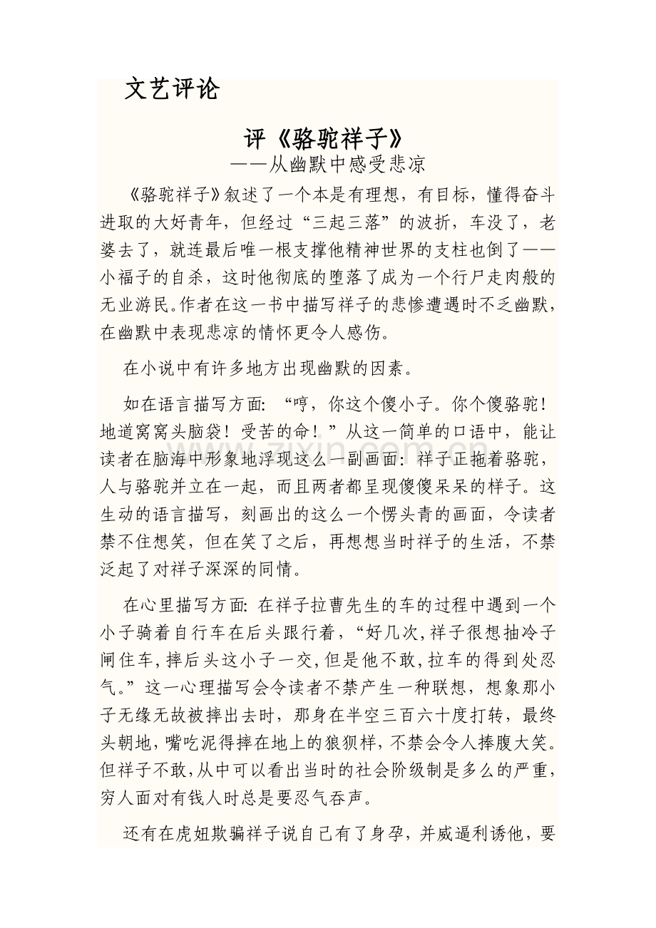 文艺评论-评骆驼祥子.doc_第1页