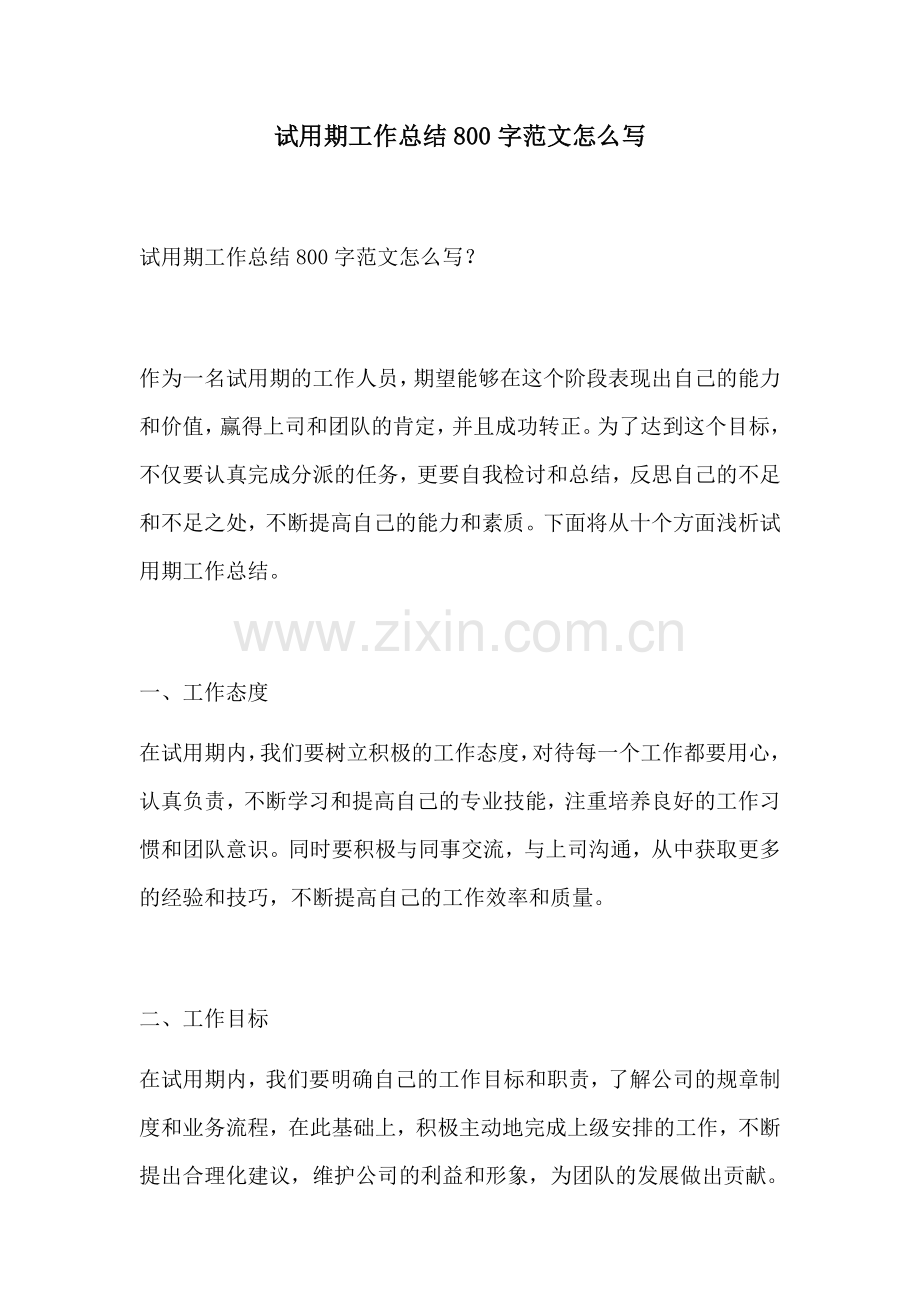 试用期工作总结800字范文怎么写.docx_第1页
