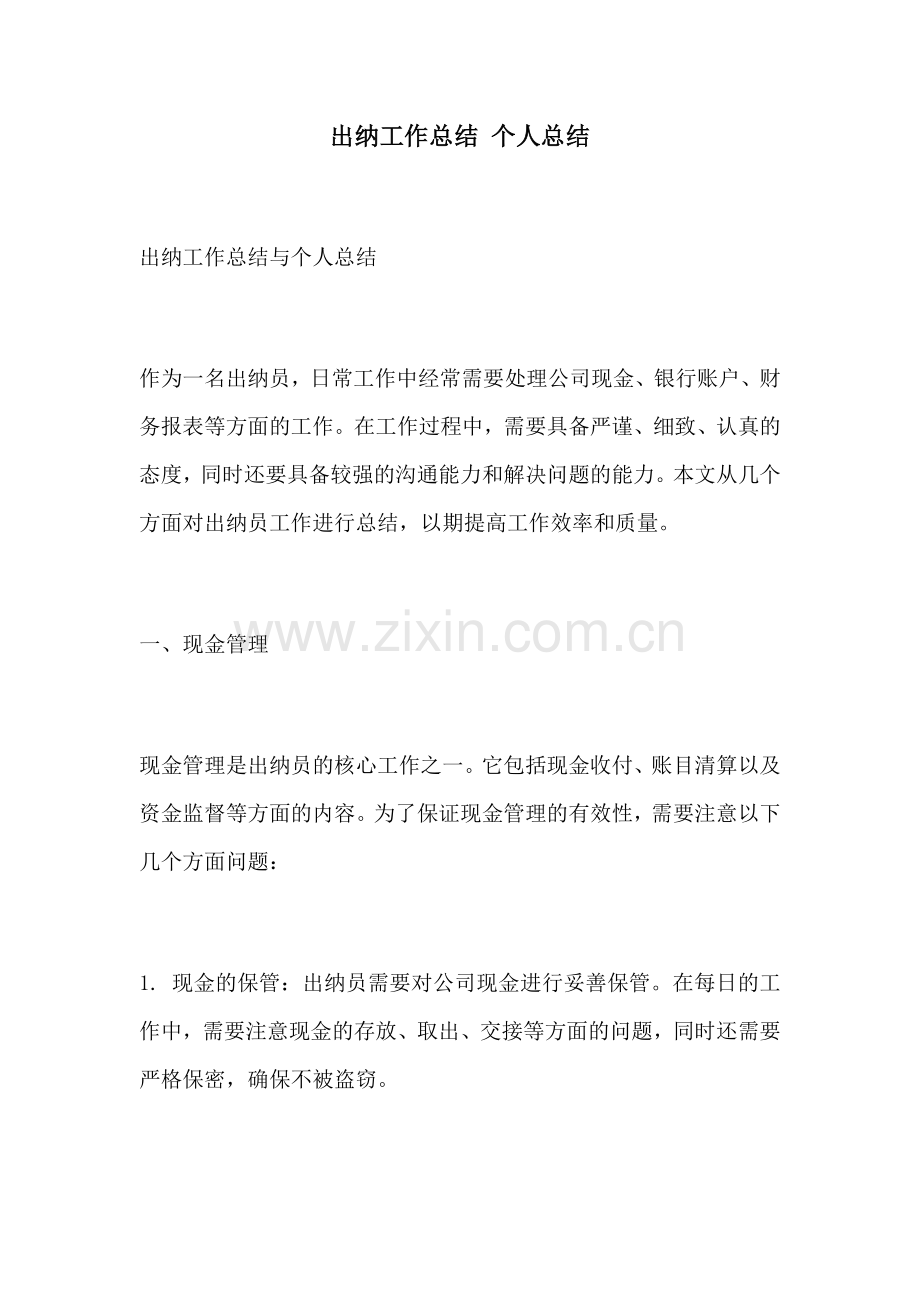 出纳工作总结 个人总结.docx_第1页