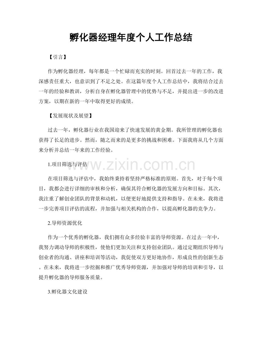 孵化器经理年度个人工作总结.docx_第1页