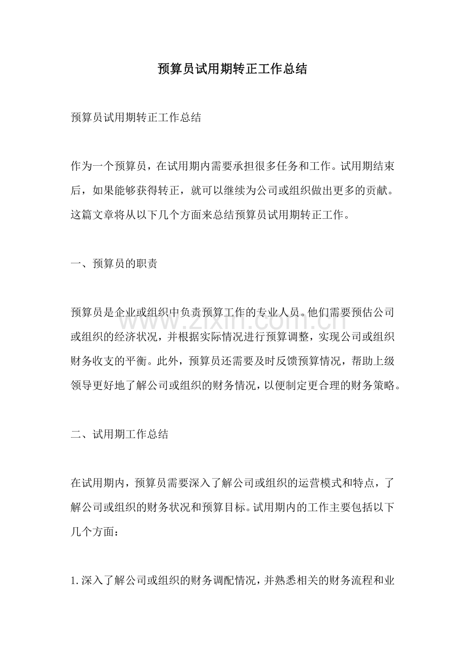 预算员试用期转正工作总结.pdf_第1页